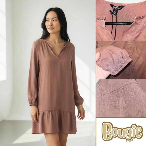 Buffalo David Bitton Dresses & Skirts - Buffalo David Bitton Womens Long Sleeve Dress with Pockets in Mocha Brown